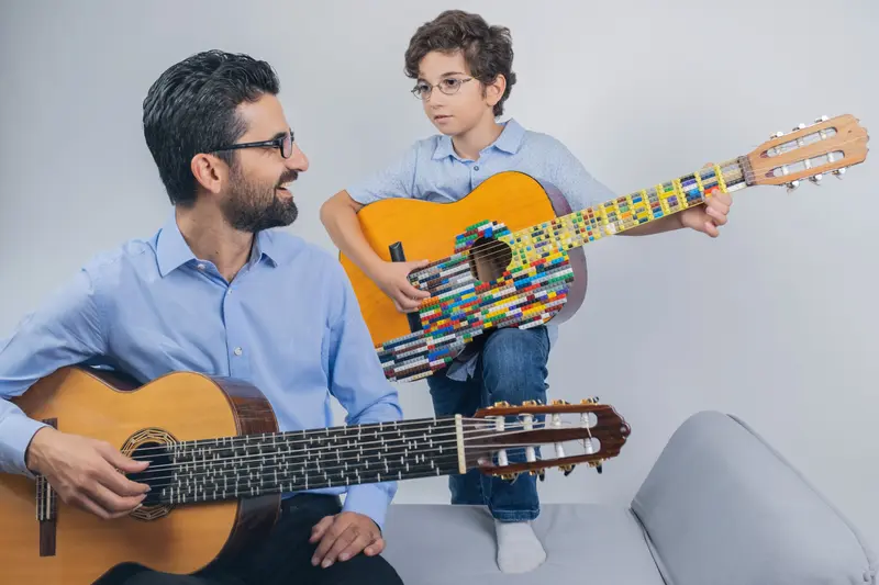 Adjustable Microtonal Guitar meets Lego